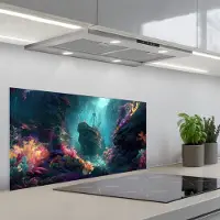 KitchenYeah Spatscherm 80x40 cm - Zelfklevende achterwand Schip - Hout - Koraalriffen - Zonlicht - Keuken muurbeschermer - Spatwand fornuis