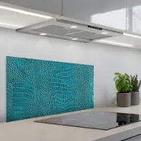 KitchenYeah Spatscherm 80x40 cm - Zelfklevende achterwand Krokodillenleertextuur - Blauw - Exotisch - Keuken muurbeschermer - Spatwand fornuis