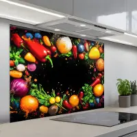 KitchenYeah Spatscherm 100x75 cm - Zelfklevende achterwand Groente - Graffiti - Kleurrijk - Koken - Abstract - Keuken muurbeschermer - Spatwand fornuis