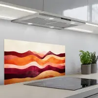 KitchenYeah Spatscherm 80x40 cm - Zelfklevende achterwand Abstract - Landschap - Golven - Keuken muurbeschermer - Spatwand fornuis
