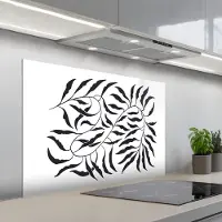KitchenYeah Spatscherm 100x65 cm - Zelfklevende achterwand Bladeren - Planten - Bohemian - Wit - Abstract - Keuken muurbeschermer - Spatwand fornuis