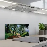 KitchenYeah Spatscherm 60x30 cm - Zelfklevende achterwand Pad - Bomen - Schaduw - Keuken muurbeschermer - Spatwand fornuis