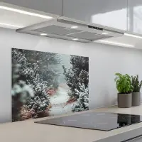 KitchenYeah Spatscherm 70x50 cm - Zelfklevende achterwand Bos - Winter - Bomen - Natuur - Pad - Sneeuw - Keuken muurbeschermer - Spatwand fornuis