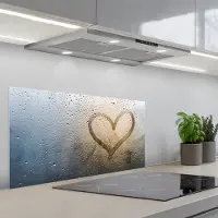 KitchenYeah Spatscherm 90x45 cm - Zelfklevende achterwand Hartje - Condens - Water - 3D - Keuken muurbeschermer - Spatwand fornuis