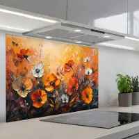 KitchenYeah Spatscherm 80x55 cm - Zelfklevende achterwand Bloemen - Abstract - Herfst kleuren - Modern - Natuur - Keuken muurbeschermer - Spatwand fornuis