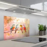 KitchenYeah Spatscherm 70x50 cm - Zelfklevende achterwand Vogels - Tak - Quote - Roze - Keuken muurbeschermer - Spatwand fornuis