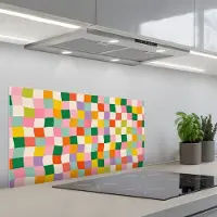 KitchenYeah Spatscherm 90x45 cm - Zelfklevende achterwand Vierkanten - Kleurrijk - Golvend - Keuken muurbeschermer - Spatwand fornuis