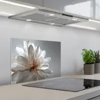 KitchenYeah Spatscherm 60x45 cm - Zelfklevende achterwand Bloem - Wit - Neutraal - Keuken muurbeschermer - Spatwand fornuis