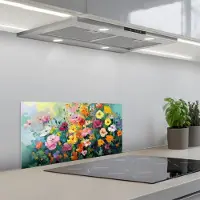 KitchenYeah Spatscherm 70x30 cm - Zelfklevende achterwand Bloemen explosie - Heldere kleuren - Vrolijk - Keuken muurbeschermer - Spatwand fornuis