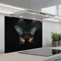 KitchenYeah Spatscherm 90x70 cm - Zelfklevende achterwand Vlinder - Metaalachtig - Geometrisch patroon - Keuken muurbeschermer - Spatwand fornuis