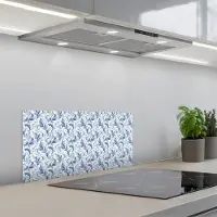 KitchenYeah Spatscherm 70x30 cm - Zelfklevende achterwand Frans - Citroen - Royaal - Bladeren - Blauw - Keuken muurbeschermer - Spatwand fornuis