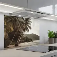 KitchenYeah Spatscherm 80x60 cm - Zelfklevende achterwand Eiland - Palmboom - Zee - Keuken muurbeschermer - Spatwand fornuis