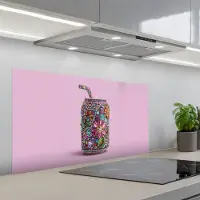 KitchenYeah Spatscherm 100x50 cm - Zelfklevende achterwand Frisdrankblikje - Bloemenpatroon - Edelstenen - Kleurrijk - Keuken muurbeschermer - Spatwand fornuis