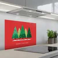 KitchenYeah Spatscherm 70x55 cm - Zelfklevende achterwand Minimalistisch - Kerstbomen - Rood - Sneeuw - Keuken muurbeschermer - Spatwand fornuis