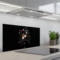 KitchenYeah Spatscherm 80x40 cm - Zelfklevende achterwand Bloemstuk - Vaas - Zwart - Keuken muurbeschermer - Spatwand fornuis