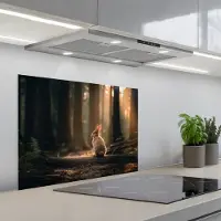 KitchenYeah Spatscherm 70x50 cm - Zelfklevende achterwand Konijn - Bos - Zonnestralen - Keuken muurbeschermer - Spatwand fornuis