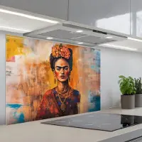 KitchenYeah Spatscherm 90x60 cm - Zelfklevende achterwand Portret - Sieraden - Schilderachtig - Keuken muurbeschermer - Spatwand fornuis