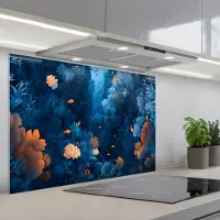 KitchenYeah Spatscherm 90x60 cm - Zelfklevende achterwand Koraalrif - Vissen - Oceaan - Blauw - Keuken muurbeschermer - Spatwand fornuis