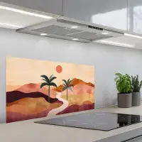 KitchenYeah Spatscherm 80x40 cm - Zelfklevende achterwand Heuvels - Palmbomen - Abstract - Keuken muurbeschermer - Spatwand fornuis
