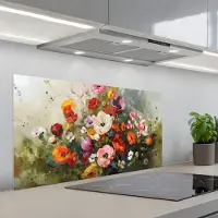 KitchenYeah Spatscherm 100x50 cm - Zelfklevende achterwand Vrolijk boeket - Dynamisch - Subtiele kleurspatten - Keuken muurbeschermer - Spatwand fornuis