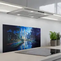 KitchenYeah Spatscherm 90x45 cm - Zelfklevende achterwand Stad Kuala Lumpur - Skyline - Wolkenkrabbers - Water - Keuken muurbeschermer - Spatwand fornuis