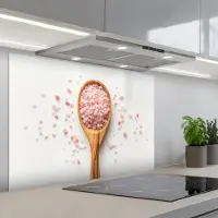 KitchenYeah Spatscherm 90x60 cm - Zelfklevende achterwand Lepel - Zout - Roze - Keuken muurbeschermer - Spatwand fornuis