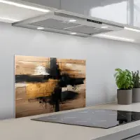 KitchenYeah Spatscherm 60x40 cm - Zelfklevende achterwand Modern - Zwart - Goud - Verf - Keuken muurbeschermer - Spatwand fornuis