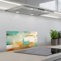 KitchenYeah Spatscherm 70x30 cm - Zelfklevende achterwand Kunst - Abstract - Blauw - Wit - Keuken muurbeschermer - Spatwand fornuis