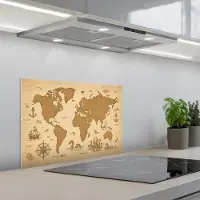 KitchenYeah Spatscherm 60x40 cm - Zelfklevende achterwand Wereldkaart - Decoratief - Avontuurlijk - Keuken muurbeschermer - Spatwand fornuis