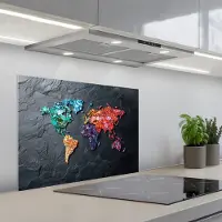KitchenYeah Spatscherm 70x55 cm - Zelfklevende achterwand Wereldkaart - Edelstenen - Regenboog - Ruw - Keuken muurbeschermer - Spatwand fornuis