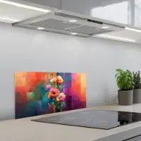 KitchenYeah Spatscherm 70x30 cm - Zelfklevende achterwand Geometrische kleurvlaken - Modern - Fantasiebloemen - Keuken muurbeschermer - Spatwand fornuis