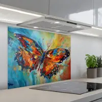 KitchenYeah Spatscherm 90x70 cm - Zelfklevende achterwand Vlinder - Kleuren - Kunst - Schilderij - Keuken muurbeschermer - Spatwand fornuis