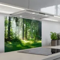 KitchenYeah Spatscherm 80x60 cm - Zelfklevende achterwand Natuur - Bomen - Bos - Groen - Zon - Gras - Planten - Keuken muurbeschermer - Spatwand fornuis