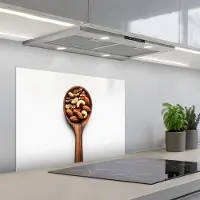 KitchenYeah Spatscherm 70x50 cm - Zelfklevende achterwand Noten - Wit - Hout - Keuken muurbeschermer - Spatwand fornuis