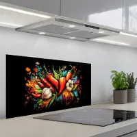 KitchenYeah Spatscherm 90x45 cm - Zelfklevende achterwand Groente - Peper - Knoflook - Graffiti - Verf - Kleurrijk - Keuken muurbeschermer - Spatwand fornuis