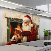KitchenYeah Spatscherm 120x80 cm - Zelfklevende achterwand Kerst - Kerstman - Winter - Open Haard - Keuken muurbeschermer - Spatwand fornuis