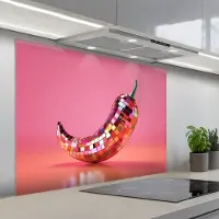 KitchenYeah Spatscherm 100x75 cm - Zelfklevende achterwand Peper - Disco - Rood - Glitter - Keuken muurbeschermer - Spatwand fornuis