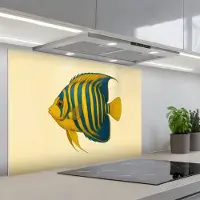 KitchenYeah Spatscherm 80x55 cm - Zelfklevende achterwand Felgeel - Vis - Strepen - Vinnen - Keuken muurbeschermer - Spatwand fornuis