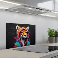 KitchenYeah Spatscherm 60x40 cm - Zelfklevende achterwand Graffiti - Vos - Jas - Pop art - Dieren - Keuken muurbeschermer - Spatwand fornuis