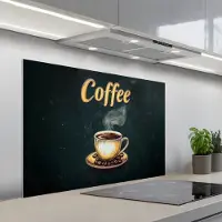 KitchenYeah Spatscherm 100x65 cm - Zelfklevende achterwand Koffie - Schotel - Koffiebonen - Retro - Keuken muurbeschermer - Spatwand fornuis