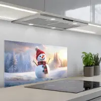 KitchenYeah Spatscherm 90x45 cm - Zelfklevende achterwand Sneeuwpop - Zonsondergang - Wit - Keuken muurbeschermer - Spatwand fornuis