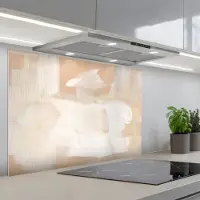 KitchenYeah Spatscherm 80x55 cm - Zelfklevende achterwand Kunst - Wit - Beige - Modern - Keuken muurbeschermer - Spatwand fornuis