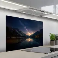 KitchenYeah Spatscherm 100x65 cm - Zelfklevende achterwand Kristalhelder meer - Bergen - Bergen - Keuken muurbeschermer - Spatwand fornuis