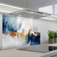 KitchenYeah Spatscherm 80x55 cm - Zelfklevende achterwand Goud - Blauw - Verf - Kunst - Modern - Keuken muurbeschermer - Spatwand fornuis