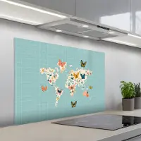 KitchenYeah Spatscherm 100x65 cm - Zelfklevende achterwand Wereldkaart - Vlinders - Dromerig - Keuken muurbeschermer - Spatwand fornuis