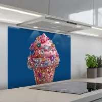 KitchenYeah Spatscherm 80x60 cm - Zelfklevende achterwand Ijsje - Hoorntje - Steentjes - Blauw - Keuken muurbeschermer - Spatwand fornuis