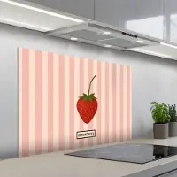 KitchenYeah Spatscherm 100x65 cm - Zelfklevende achterwand Aardbei - Strepen - Minimalistisch - Rood - Keuken muurbeschermer - Spatwand fornuis