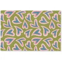 MuchoWow Deurmat 60x40 cm - Droogloopmat Groen - Retro - Hartjes - Patroon - Mat voor binnen - Schoonloopmat - Deurmatten met print - Inloopmat