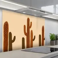 KitchenYeah Spatscherm 120x80 cm - Zelfklevende achterwand Cactus - Woestijn - Zand - Bruin - Keuken muurbeschermer - Spatwand fornuis