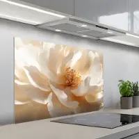 KitchenYeah Spatscherm 100x65 cm - Zelfklevende achterwand Close up - Pioenroos - Wit - Keuken muurbeschermer - Spatwand fornuis